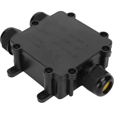 Boîte de jonction étanche IP68 extérieure 3 voies, boîtier de connexion ignifuge pour câble, coffret de dérivation résistant aux intempéries YB730, noir. (1/5)