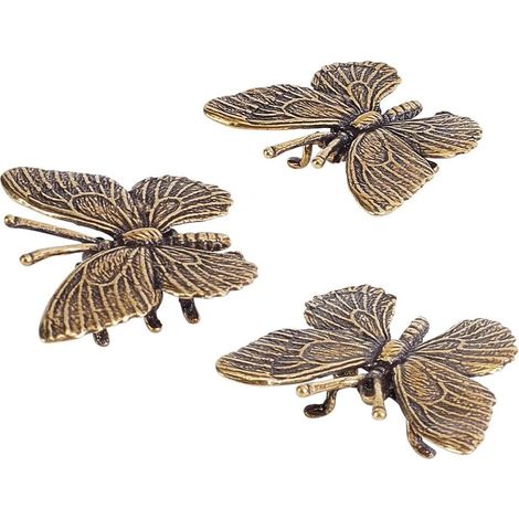 Tres mini figuritas de mariposas de latón, decoraciones de insectos vintage, esculturas de animales de buen augurio, adecuadas para escritorios de oficina en casa, decoraciones coleccionables para man