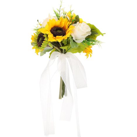 Realistischer und robuster künstlicher Blumenstrauß für Hochzeiten, gelb, aus Kunststoff und Stoff, elegante Brautstraußdekoration für Wohnzimmer oder Zuhause (1/5)