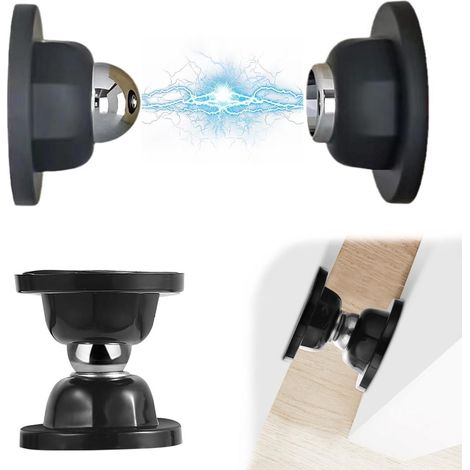 Butée de porte magnétique murale, autocollante, sans perçage, en silicone, compacte et silencieuse, pour la maison ou le bureau, lot de 2, noir (1/5)