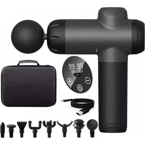 Pistolet de massage percussion 99 vitesses - 8 têtes pour tissus profonds - Massage musculaire manuel - Récupération sportive