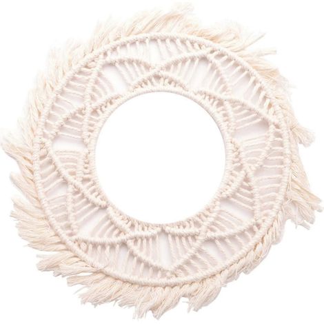Tapisserie murale bohème avec cadre et miroir, tissée à la main en macramé, pour salon. (1/5)
