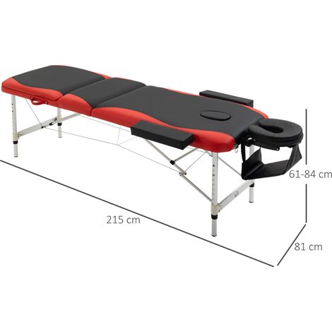 HOMCOM Camilla de Masaje Plegable y Portátil 215x81x61-84 cm Mesa Ajustable en Altura con Reposacabezas y Apoyabrazos para Tatuaje Fisioterapia Negro y Rojo (1/5)