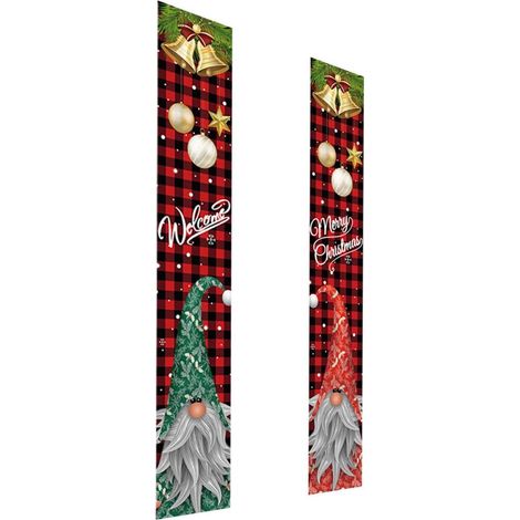 1 Paire Couplets De Noël Décor Panneaux Extérieurs à Carreaux Bannière De Porche De Noël Drapeau Suspendu De Signe De Porte De Treillis Tissu Oxford Porte Extérieure (1/5)