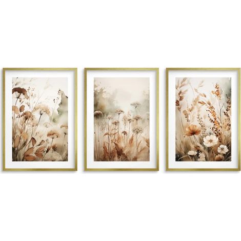 Poster Boho con cornice dorata, quadri da parete per soggiorno, camera da letto, fiori di campo