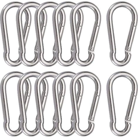 12 Stück M6-Karabiner, Edelstahl 304, federbelastete Schnapphaken zum Aufhängen, fester Haken, 60 x 6 mm (1/5)