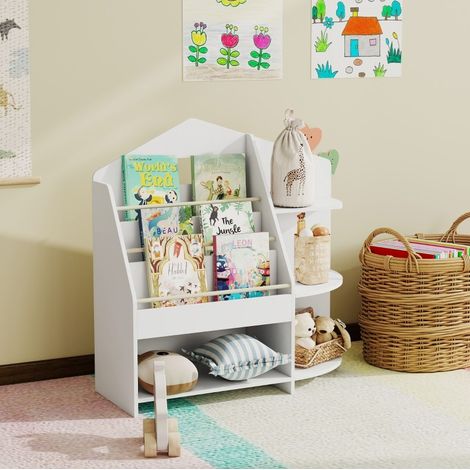 Libreria per bambini 80x30x79,7 cm in legno bianco, 7 scomparti – MEUBLIV (1/5)