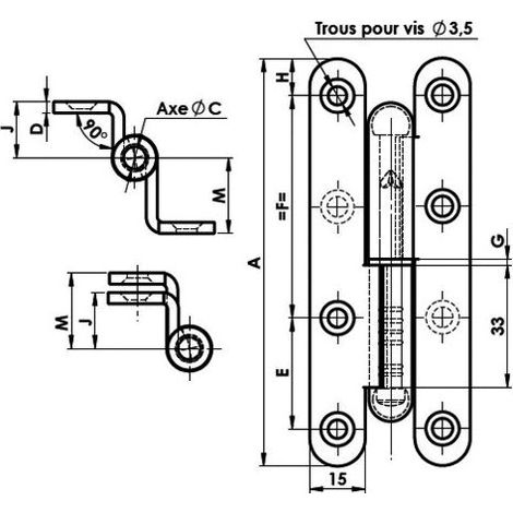 Itar – Paumelle pour porte et fenêtre – Acier zingué – Dimensions 110 x 55 mm – Sens droite – Testée 200 000 cycles à 80 kg