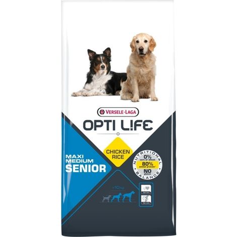 OPTI Life Croquettes pour chiens seniors, de taille moyenne et maxi, au poulet et au riz, 12,5 kg Offre exclusive (1/3)