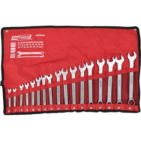 Juego de llaves combinadas 17 piezas 6-22mm AWTOOLS, herramienta profesional, bocas fija y estrella, acero resistente, ideal para mecánicos y mantenimiento general.
