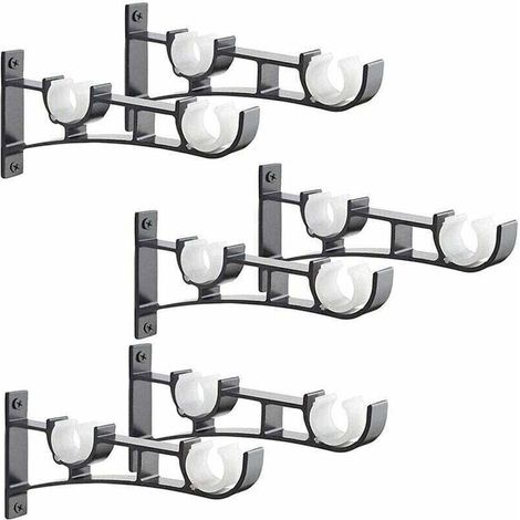 6Pices Tringle Rideau en mtal Robuste, Support de Tringle Rideaux,Double Tringle Rideau Pole Holder, Support Rideau,Support de Tringle Rideau en Aluminium,Support de Tringle Rideau Noir