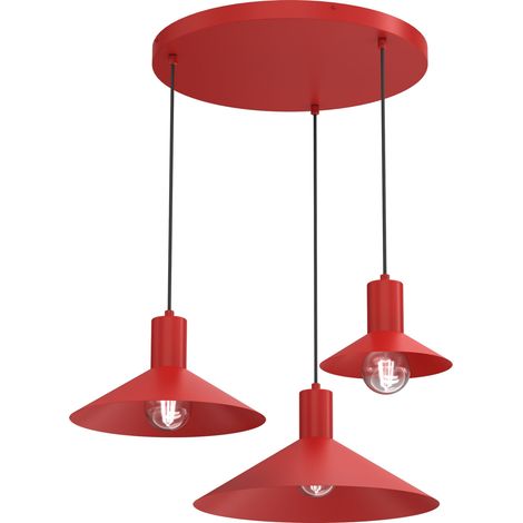 Suspension minimaliste à 3 abat-jours coniques E27 rouge mat Luminex Nox (1/2)