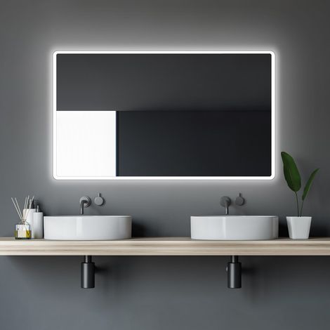 Badezimmerspiegel mit Beleuchtung TALOS Moon LED Badspiegel 120x70 cm - feuchtwassergeeignet durch Aluminiumrahmen - Licht-Farbe Neutralweiß (1/5)