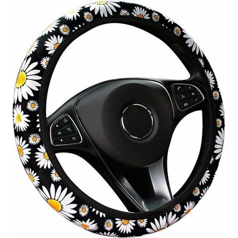 Couvre Volant Voiture Mignon Daisy Fleur Voiture décoration intérieure tricoté Couverture de Volant Universel Voiture Accessoires Couverture de Roue sans Anneau intérieur (1/5)