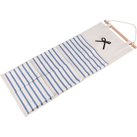 Sac de rangement mural/porte/placard à 6 poches et plusieurs niveaux avec corde, organisateur d'étagère décoratif bleu (1/5)