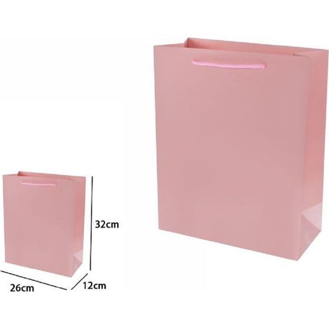 Trade Shop - SET 3 BUSTE BORSA REGALO SACCHETTI 32X26X12CM 69920 ROSA MIT MANICO CORDINO -