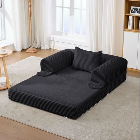 Canapé-lit 1 place 85x85x65 cm noir convertible, tissu corduroy, sans montage MEUBLIV (1/5)