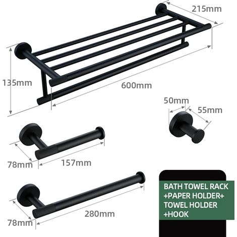 (Étagère) Accessoires de salle de bain noirs, kit en laiton moleté, porte-papier toilette, porte-serviettes, étagère, porte-serviettes simple, porte-brosse WC, crochet (1/5)
