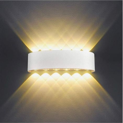 Applique Murale Interieur LED 12W Blanc en Aluminium, Lampe Murale Moderne Up Down Spot Lampe pour Salon Chambre Hall Escalier Pathway,(Blanc Chaud) (1/5)