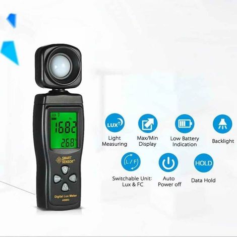 Luxmètre , 1 pcs Capteur intelligent AS813 Luxmètre numérique Lux 1-200000 Lux Lumenmeter Haute précision Lux / FC Tester, Ensoleillé (1/4)