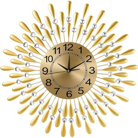 Youyijia 60cm Diamond Wall Clock for Living Room Battery Operated Silent Non-ticking Modern Clock for Bedroom Kitchen Home Decor Gold (1/5)
