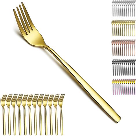 fourches de table en or 12 pièces, placage titane doré fourchettes à dîner moderne en acier inoxydable, couverts idéal pour la maison, restaurant, hôtel, mariage (1/5)