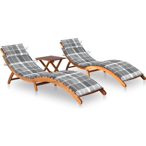 Sonnenliegen 2 Stk. mit Tisch und Auflagen Massivholz Akazie