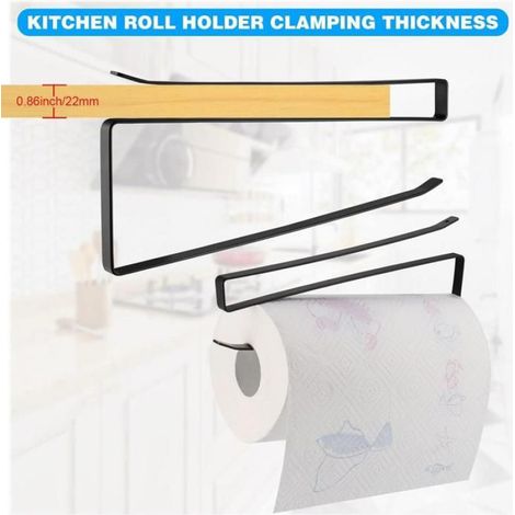 Lot de 2 distributeurs de papier essuie-tout noirs, sans perçage, à placer sous un meuble de cuisine, toilettes ou salon. Convient (1/5)