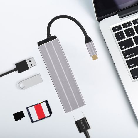 Station d'extension universelle 6-en-1 avec ports USB 3.0, HDMI, USB-C Power Delivery, lecteur de cartes SD/TF pour PC portable et MacBook (1/5)