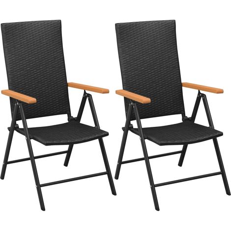 Lot de 2 Chaises empilables de jardin，Siège de Terrasse  Chaise d'extérieur Résine tressée Noir CFW245855 (1/5)