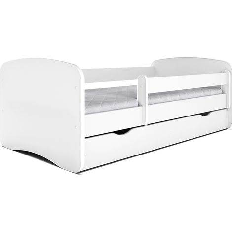 Les Tendances – Lit enfant blanc 70x140 cm – Sommier à lattes en bouleau – Barrière de sécurité amovible – Bois Européen Certifié FSC (1/5)
