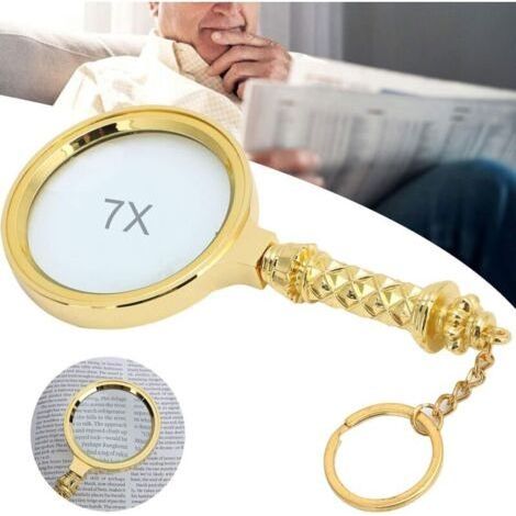 Lntyq Loupe 7X, loupe de 80 mm et portable avec porte-clés, loupe de lecture en or sculpté, mise au point extérieure à la lumière du soleil (1/4)