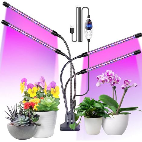 Lampe pour Plante, 80 LED Lampe Horticole Lampe de Croissance Spectre Complet avec Minuterie 3 Modes de Couleur 6 Intensités Iumineuses pour le Jardinage de Bonsaïs, 4 Têtes 80W (1/5)