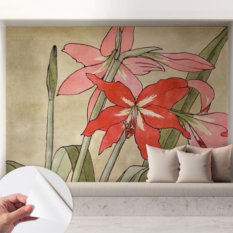 Carta da parati autoadesiva - impermeabile - murale da parete - decorazione murale - Fiori di lilium 208x146 cm (1/5)