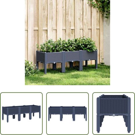 Blumenkübel -  Pflanzkasten mit Beinen Blaugrau 120x40x42 cm PP (1/5)