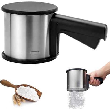 Tamis Farine Acier Inoxydable Tamis à Farine à Une Main avec Couvercle Saupoudreuse Sucre Glace Capacité de 300 G Passoire Farine à Main pour Farine d'Abricot, Cacao, Matcha, poudre d'épices (1/4)