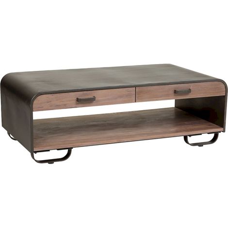 Table basse bois et métal noir style industriel élégant - bois marron et métal noir (1/5)