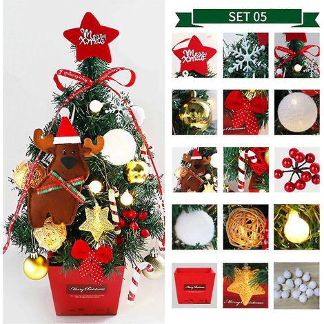 Mini-Weihnachtsbaum für den Schreibtisch mit Lichterkette, 50 cm, gold-rot, SV (1/5)