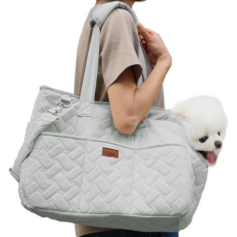 Soft, padded cat carrier, ideal for leisure and travel with your dog, for trips to the vet, or for hiding your pet. Handbag with pocket (grey) (1/5)