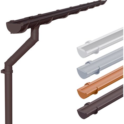 INEFA Set de gouttières pour maison, 125mm, gouttière demi-ronde en PVC pour toit à deux pans, un côté du toit, fabriqué en Allemagne - 5m Brun foncé