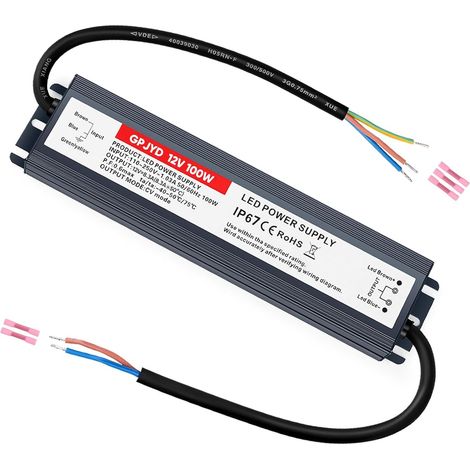 Transformateur LED 100 W 12 V Bloc d'alimentation 8,3 A Étanche IP67 Transformateur LED Pilote LED 230 V vers 12 V pour bandes LED en intérieur et en extérieur (1/5)