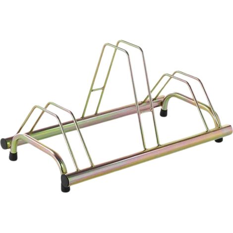 ANDRYS - Rastrelliera Porta Biciclette a Pavimento da Esterni e Interni 3 Posti, con Tappi in Pvc Neri, con Sistema di Posteggio Alto e Basso, Zincatura a Freddo, Colore Tropical Oro, 77 x 42 x 40 cm 