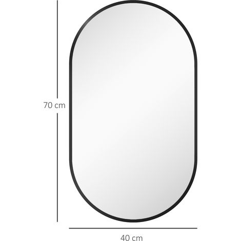 Miroir de salle de bain ovale mural avec cadre en aluminium, utilisation verticale et horizontale, 40 x 70 cm, noir (1/5)
