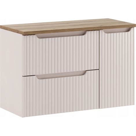 Ensemble meuble suspendu sous vasque 60 cm et cargo 30 cm NOVA cachemire avec plan chêne (1/5)