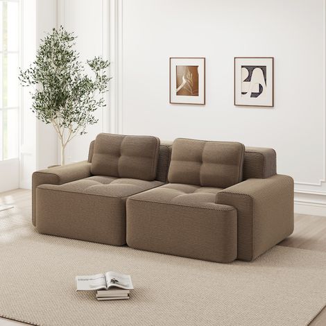 Canapé, en velours, marron, pour salon, confortable, moderne siège bas, format pratique, style moderne et facile à associer