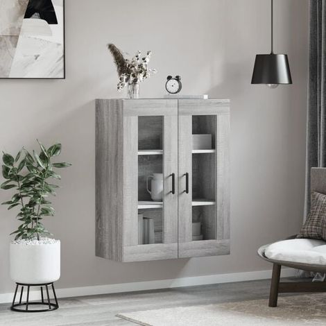 Meuble de Rangement Mural Gris Sonoma, 69.5 x 34 x 90 cm, Armoire Murale de Stockage avec Étagères pour Salon, Cuisine ou Entrée (1/5)