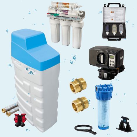 Pack adoucisseur d'eau 20 L – Débit 4 m³/h – Osmoseur 5 cartouches – Dimensions 33x58x114 cm – Capacité de sel 100 kg – Watertech (1/5)