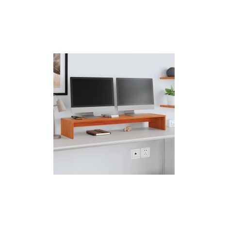 Support de moniteur marron miel 100x27x15 bois de pin solide (1/5)