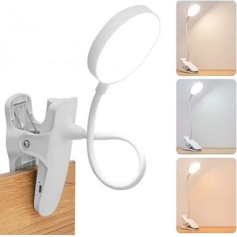 Lampe de chevet LED USB à pince, commande tactile, 3 modes d'éclairage et protection oculaire intégrée. (1/5)