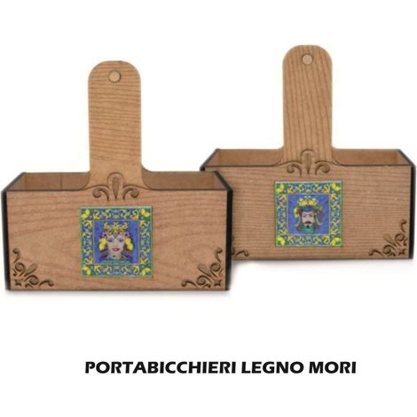 Portabicchieri da Tavola in Legno Decoro Testa di Moro 2 Modelli